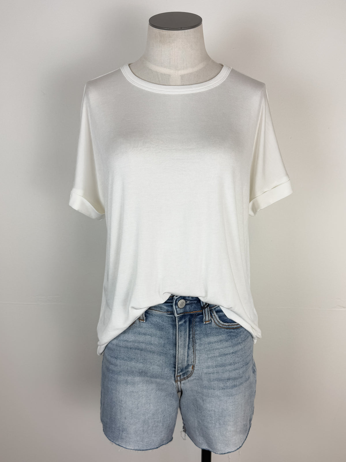 Sadie Basic Rolled Sleeve Tee in Off White