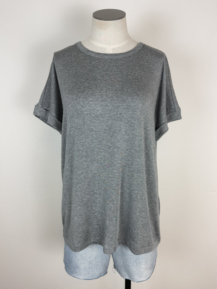 Sadie Basic Rolled Sleeve Tee in Heather Grey