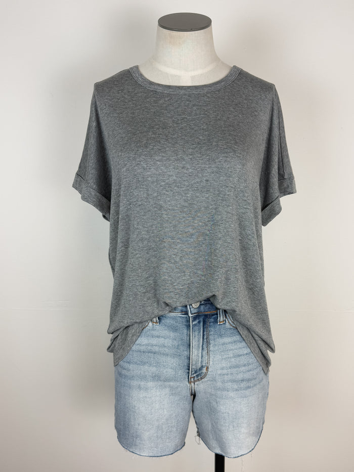 Sadie Basic Rolled Sleeve Tee in Heather Grey