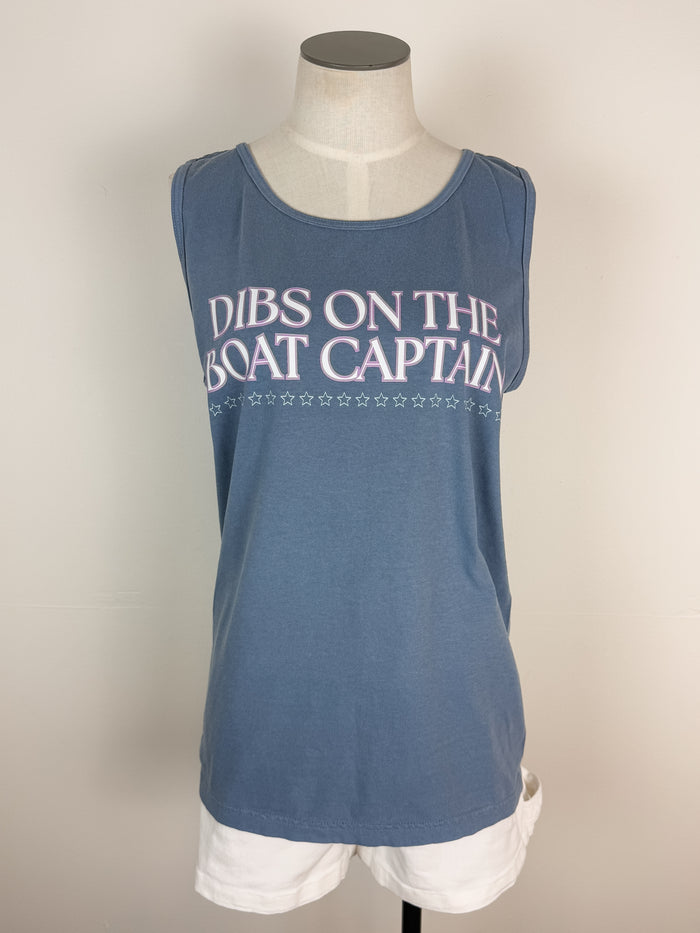 Dibs on the Boat Captain Tank in Washed Denim