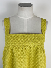 Gingham Seersucker Square Neck Tank in Chartreuse Yellow