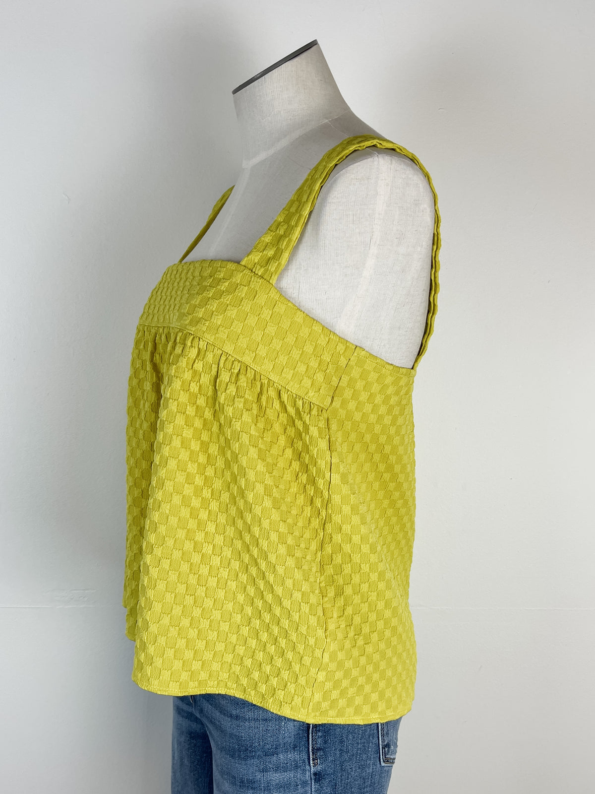 Gingham Seersucker Square Neck Tank in Chartreuse Yellow