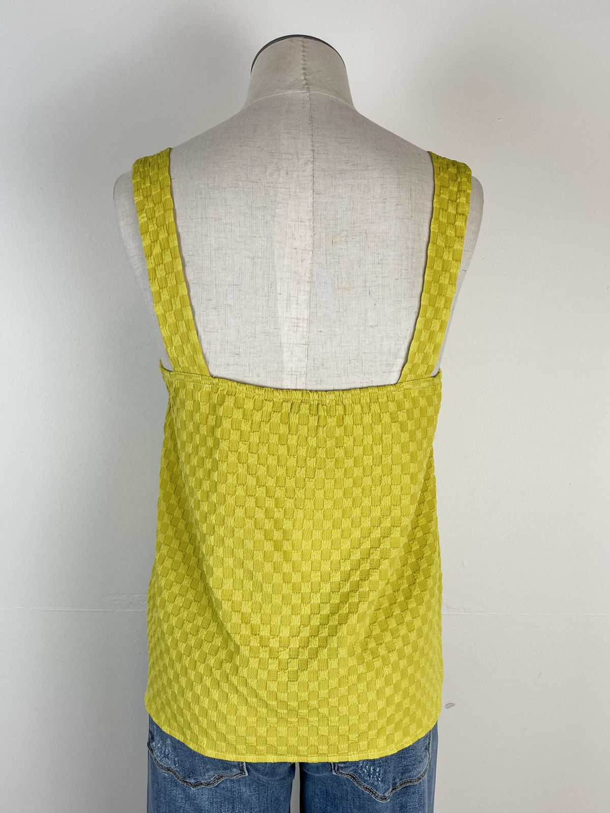 Gingham Seersucker Square Neck Tank in Chartreuse Yellow