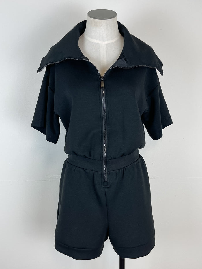 Teagan Zip Up Romper in Black