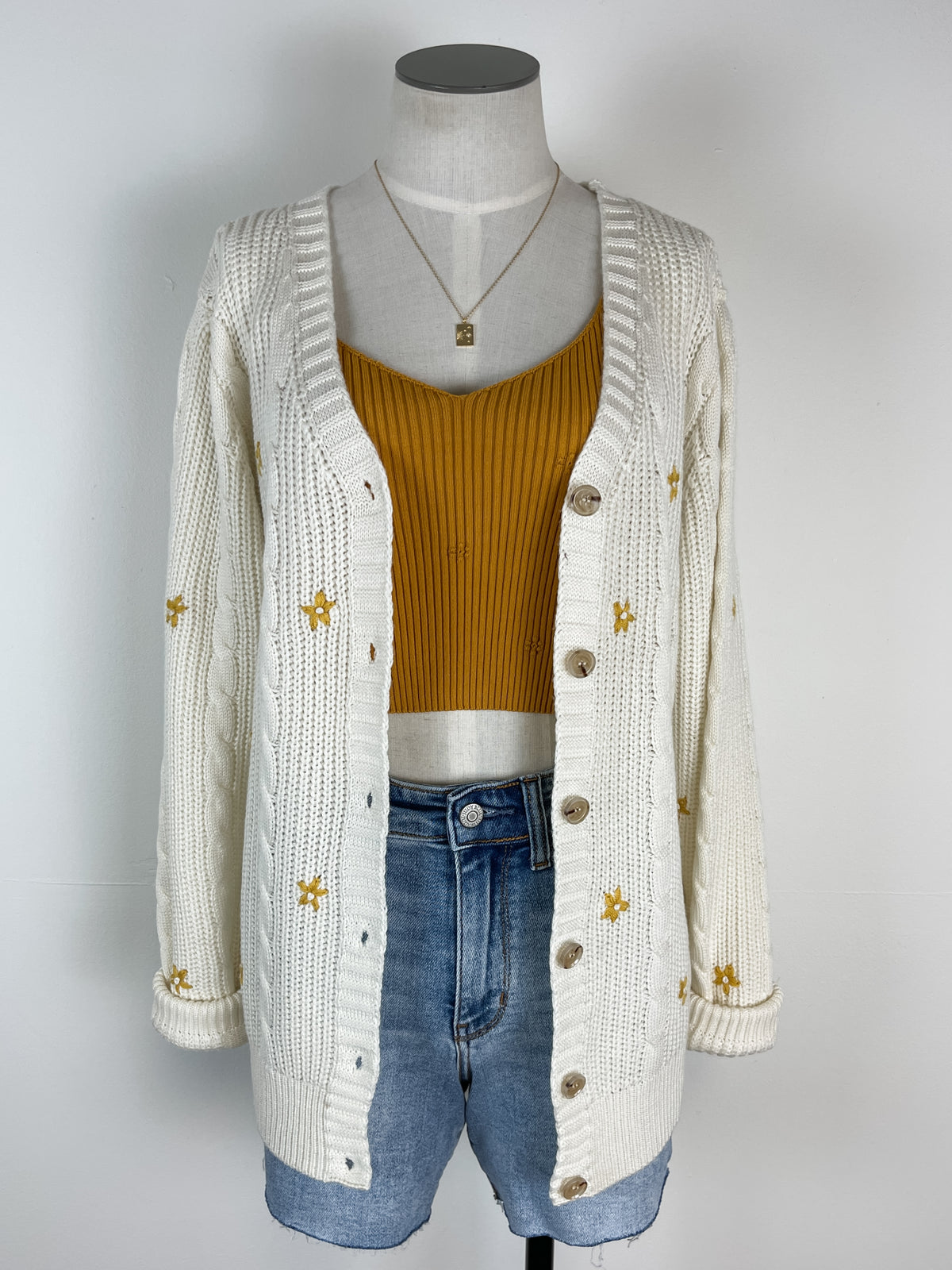 Agnes Ribbed Crop Tank in Mustard