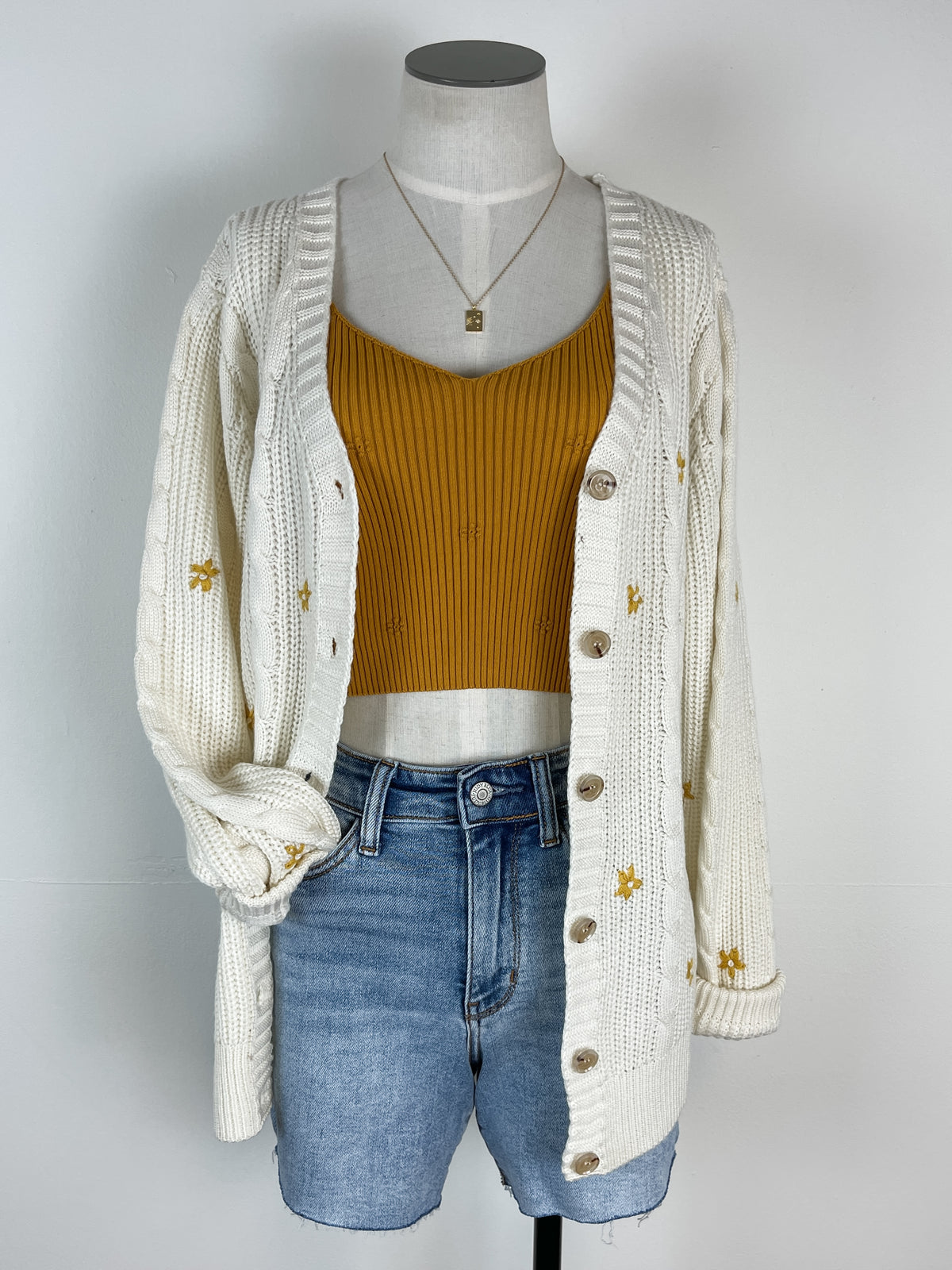 Agnes Ribbed Crop Tank in Mustard