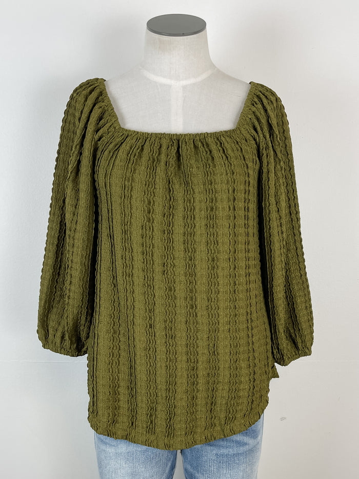 Julie Square Neck Textured Top in Dark Olive