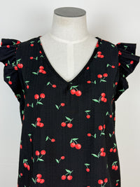 Ashley Cherry Ruffle Sleeve Top in Black