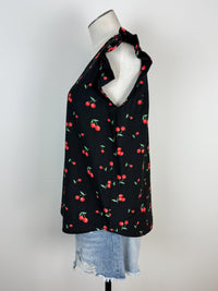 Ashley Cherry Ruffle Sleeve Top in Black