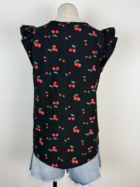 Ashley Cherry Ruffle Sleeve Top in Black