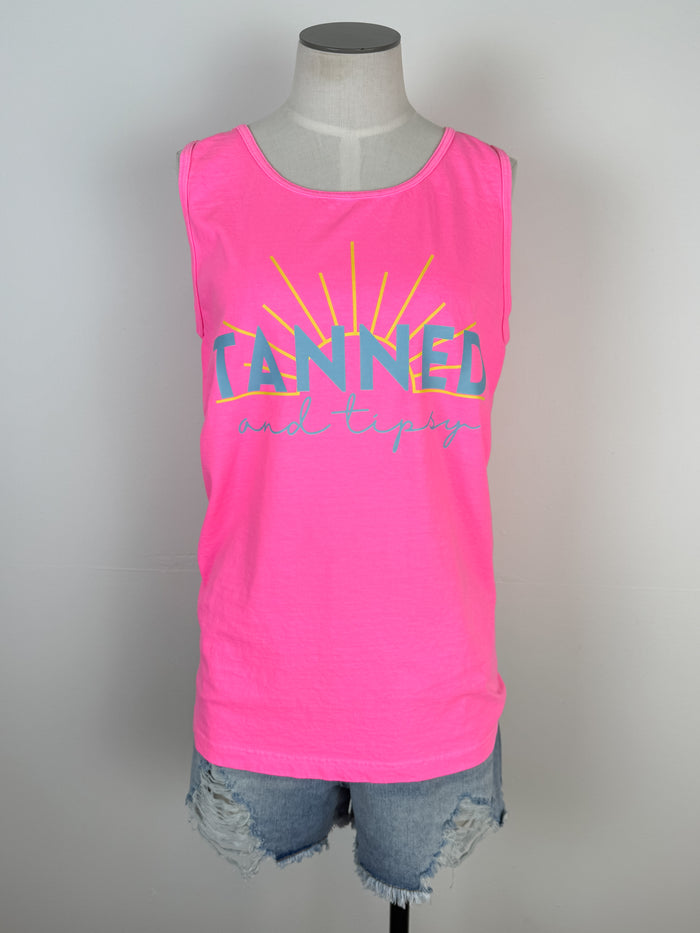 Tanned and Tipsy Tank in Neon Pink