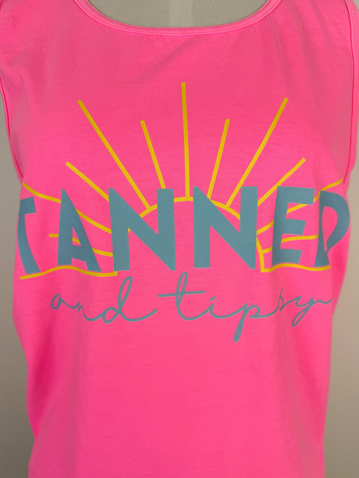 Tanned and Tipsy Tank in Neon Pink
