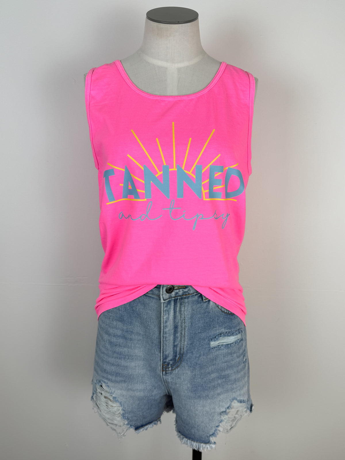 Tanned and Tipsy Tank in Neon Pink