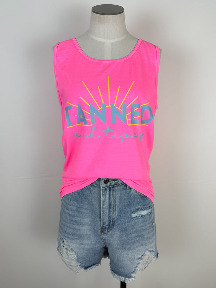 Tanned and Tipsy Tank in Neon Pink