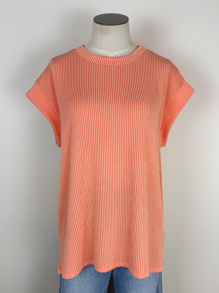 Lexi Ribbed Tee in Peach