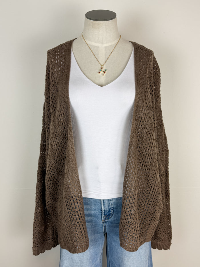 Macie Crochet Knit Cardigan in Brown