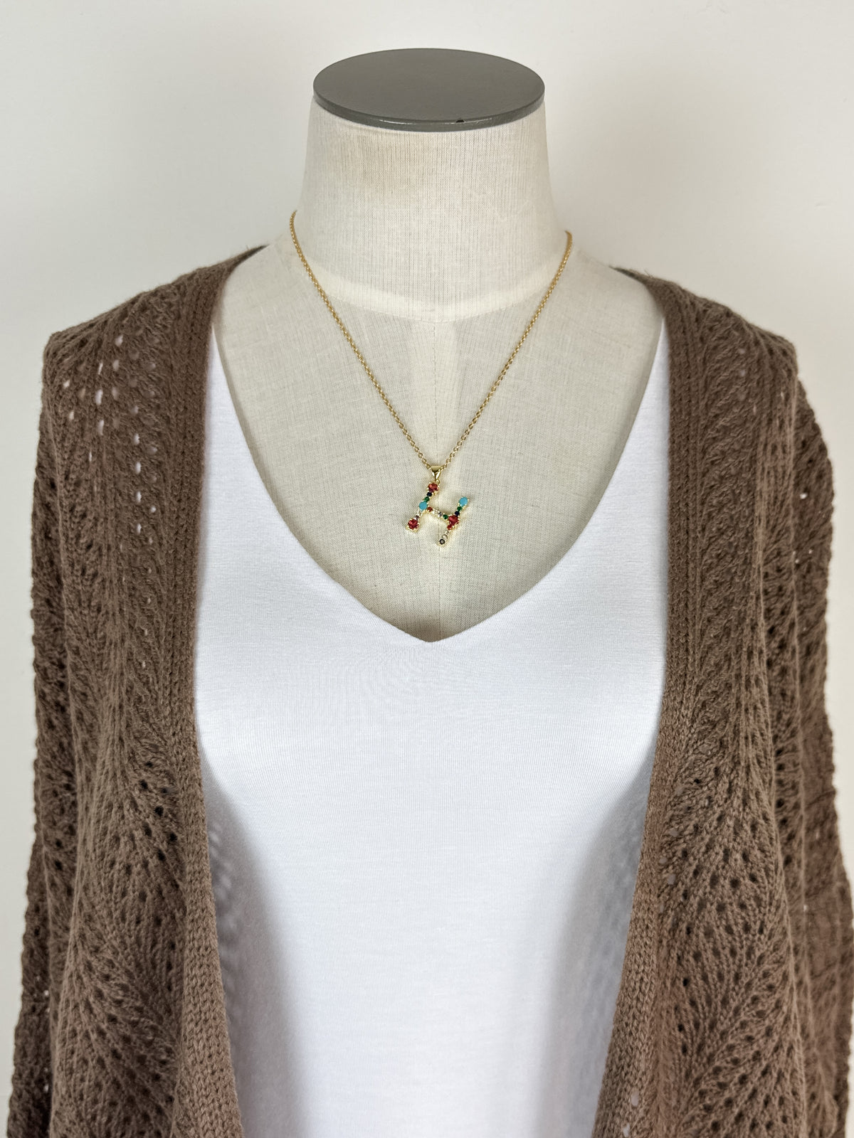 Macie Crochet Knit Cardigan in Brown