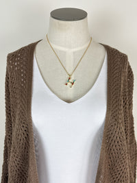 Macie Crochet Knit Cardigan in Brown