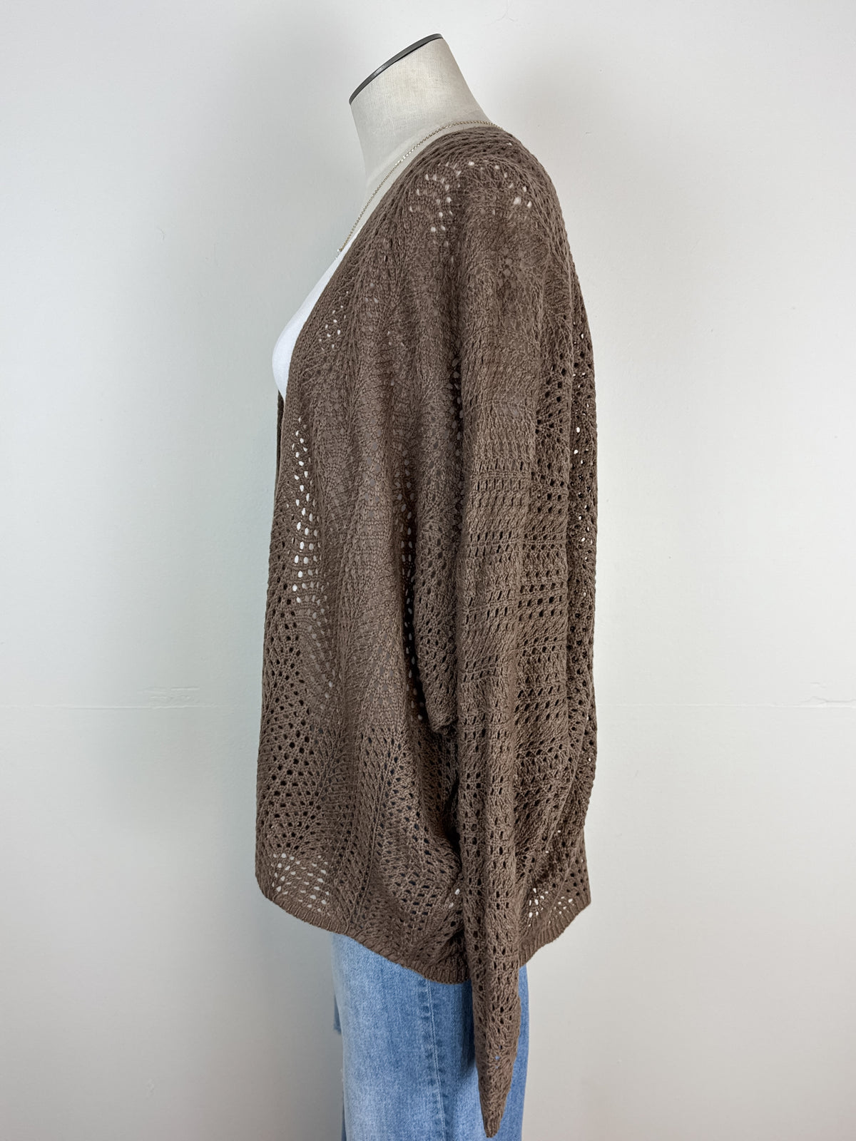 Macie Crochet Knit Cardigan in Brown