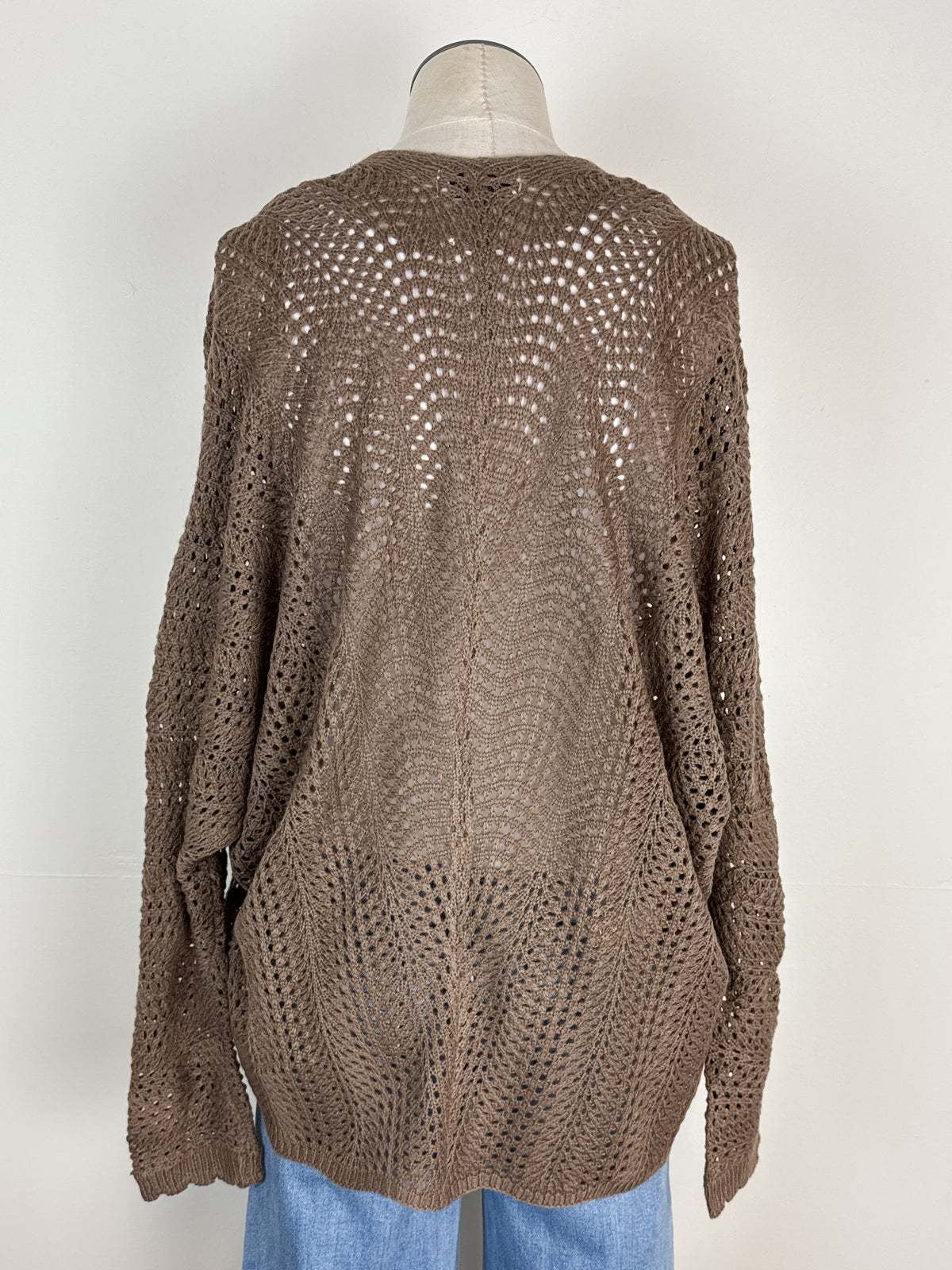 Macie Crochet Knit Cardigan in Brown