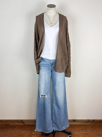Macie Crochet Knit Cardigan in Brown