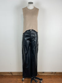 Faux Leather Cargo Pants in Black