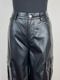 Faux Leather Cargo Pants in Black