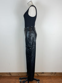 Faux Leather Cargo Pants in Black