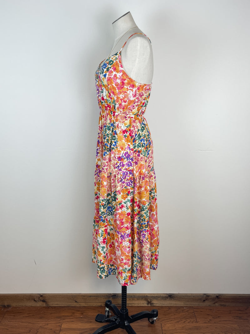 Robin Floral Tiered Midi Dress in Ivory/Multi