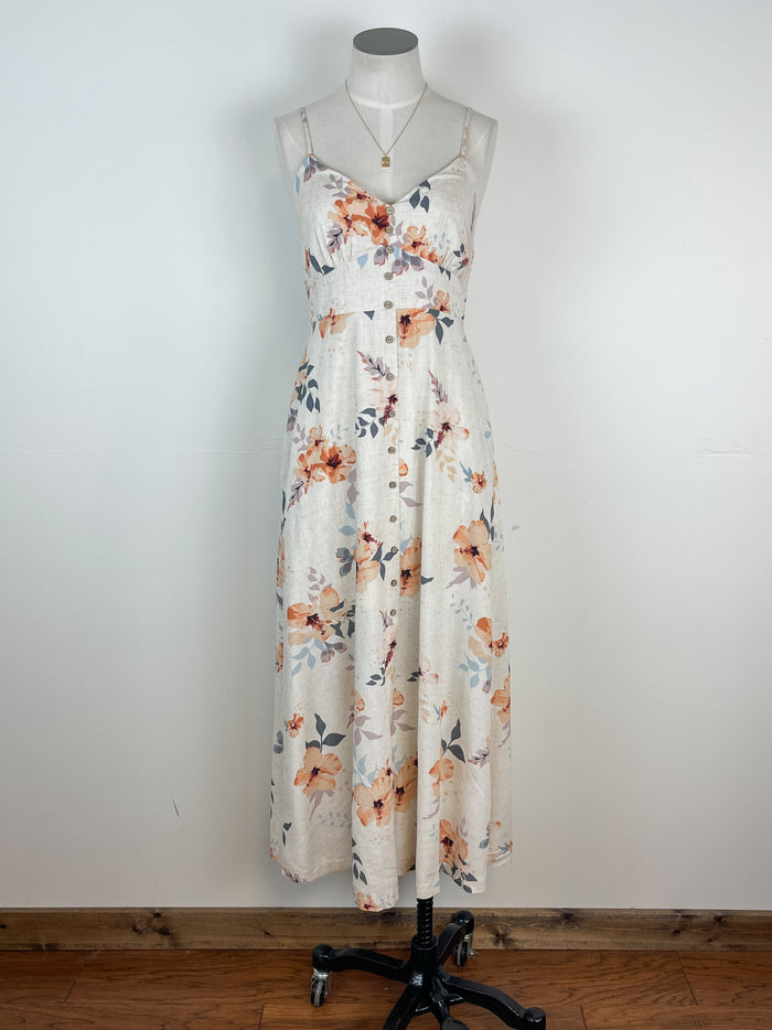 Elena Floral Maxi Dress in Peach Hibiscus
