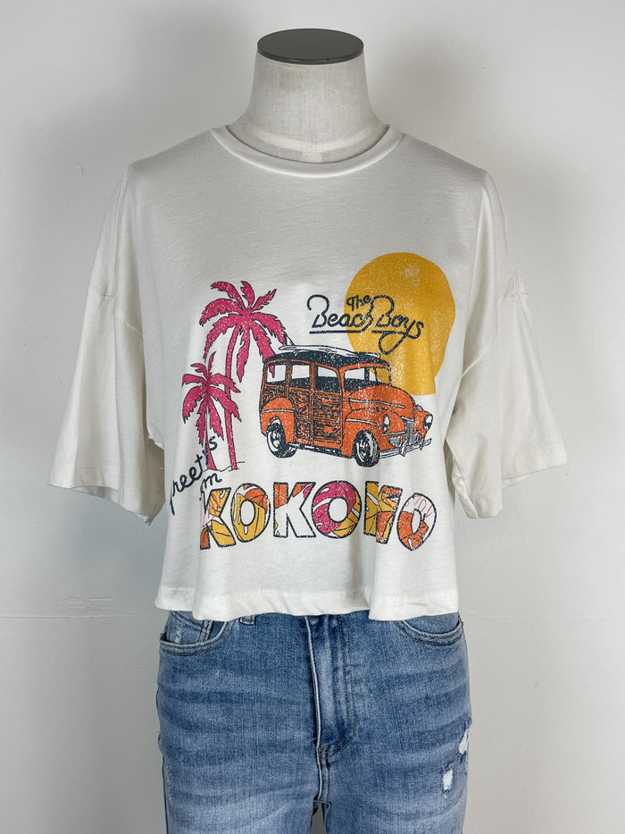 The Beach Boys Kokomo Postcard Cropped Tee in Off White