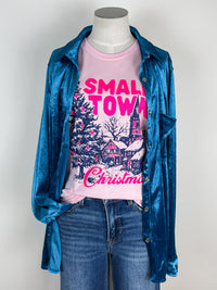 Melanie Velvet Button Up in Blue