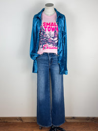 Melanie Velvet Button Up in Blue