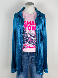 Melanie Velvet Button Up in Blue