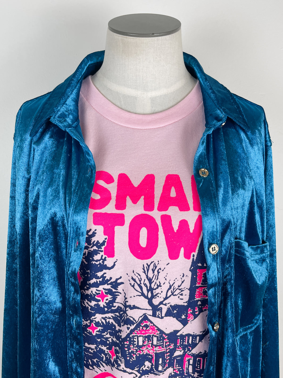 Melanie Velvet Button Up in Blue
