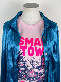 Melanie Velvet Button Up in Blue
