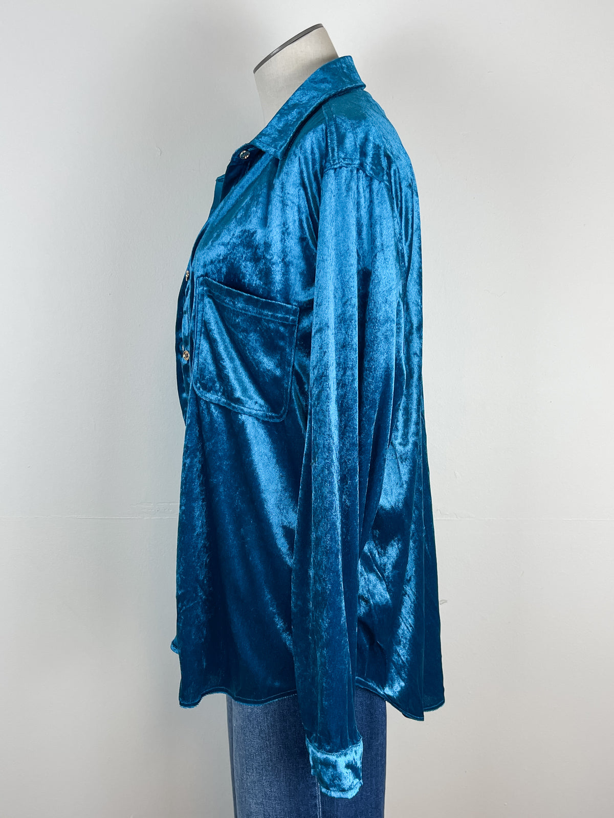 Melanie Velvet Button Up in Blue