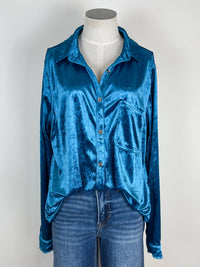 Melanie Velvet Button Up in Blue