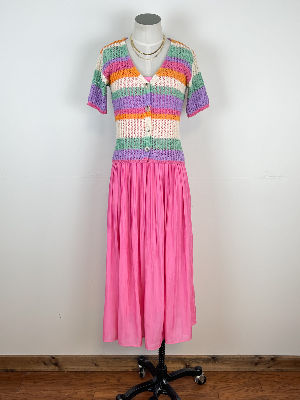 Maria Crochet Striped Cardigan in Rainbow