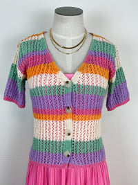 Maria Crochet Striped Cardigan in Rainbow