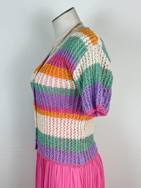 Maria Crochet Striped Cardigan in Rainbow