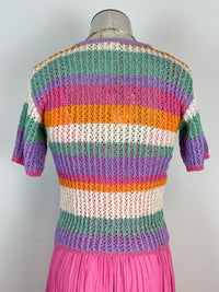 Maria Crochet Striped Cardigan in Rainbow