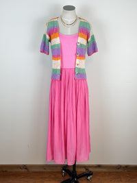 Maria Crochet Striped Cardigan in Rainbow