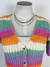 Maria Crochet Striped Cardigan in Rainbow