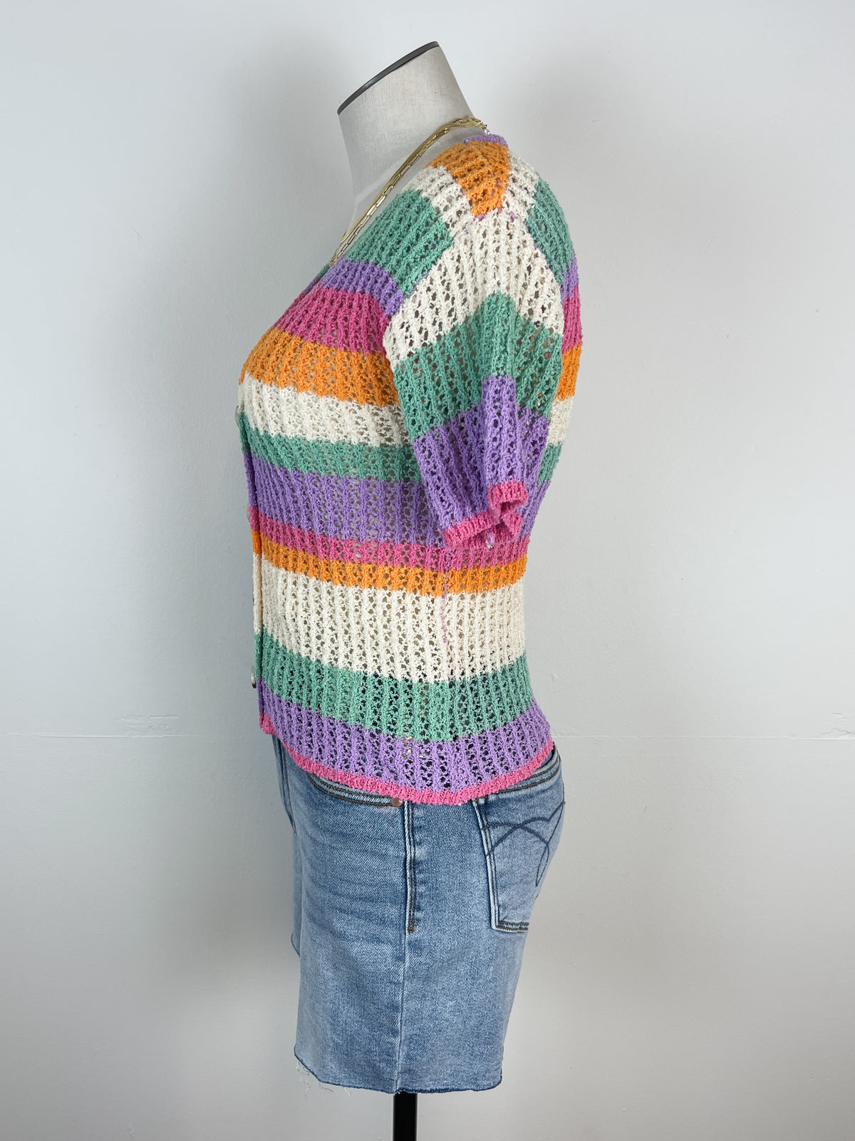 Maria Crochet Striped Cardigan in Rainbow