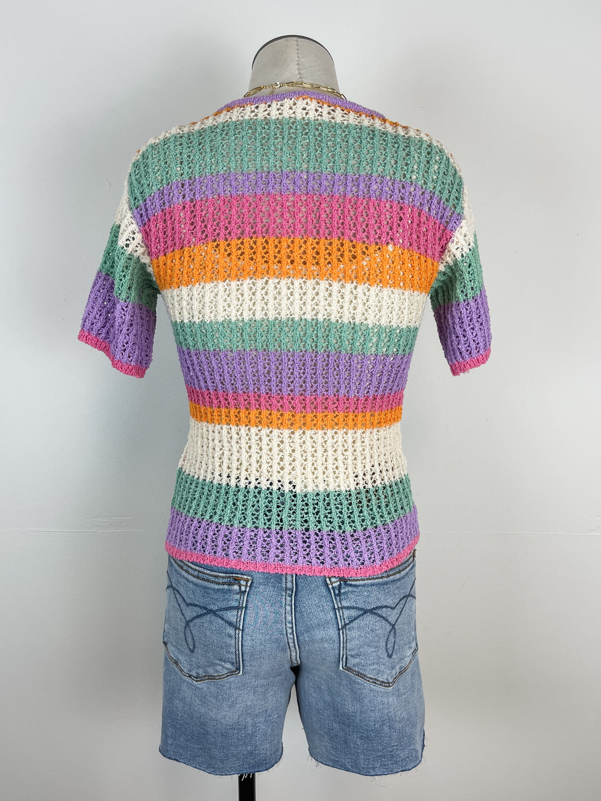 Maria Crochet Striped Cardigan in Rainbow
