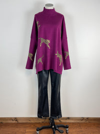 Lorelei Mock Neck Cheetah Print Sweater in Plum