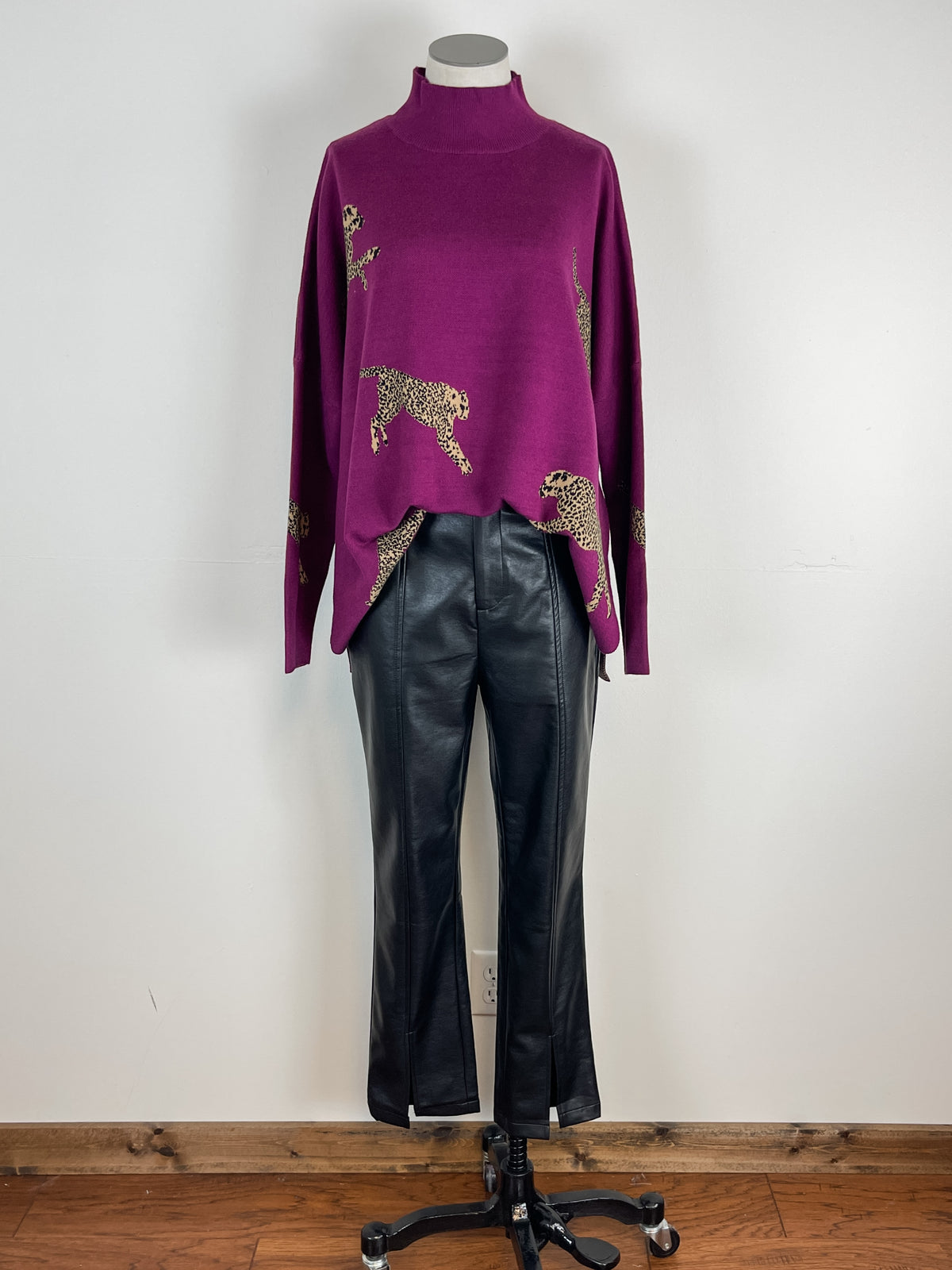 Fay High Waist Split Hem Faux Leather Pants in Black