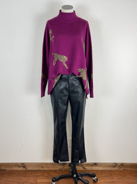 Fay High Waist Split Hem Faux Leather Pants in Black