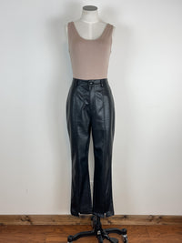 Fay High Waist Split Hem Faux Leather Pants in Black